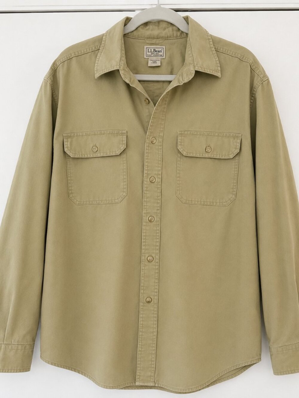 L.L.Bean Men’s XL Regular Khaki Cotton Long Sleeve Utility Shirt